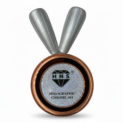My Store HNS holographic chrome nail polish in silver with a shimmering finish.