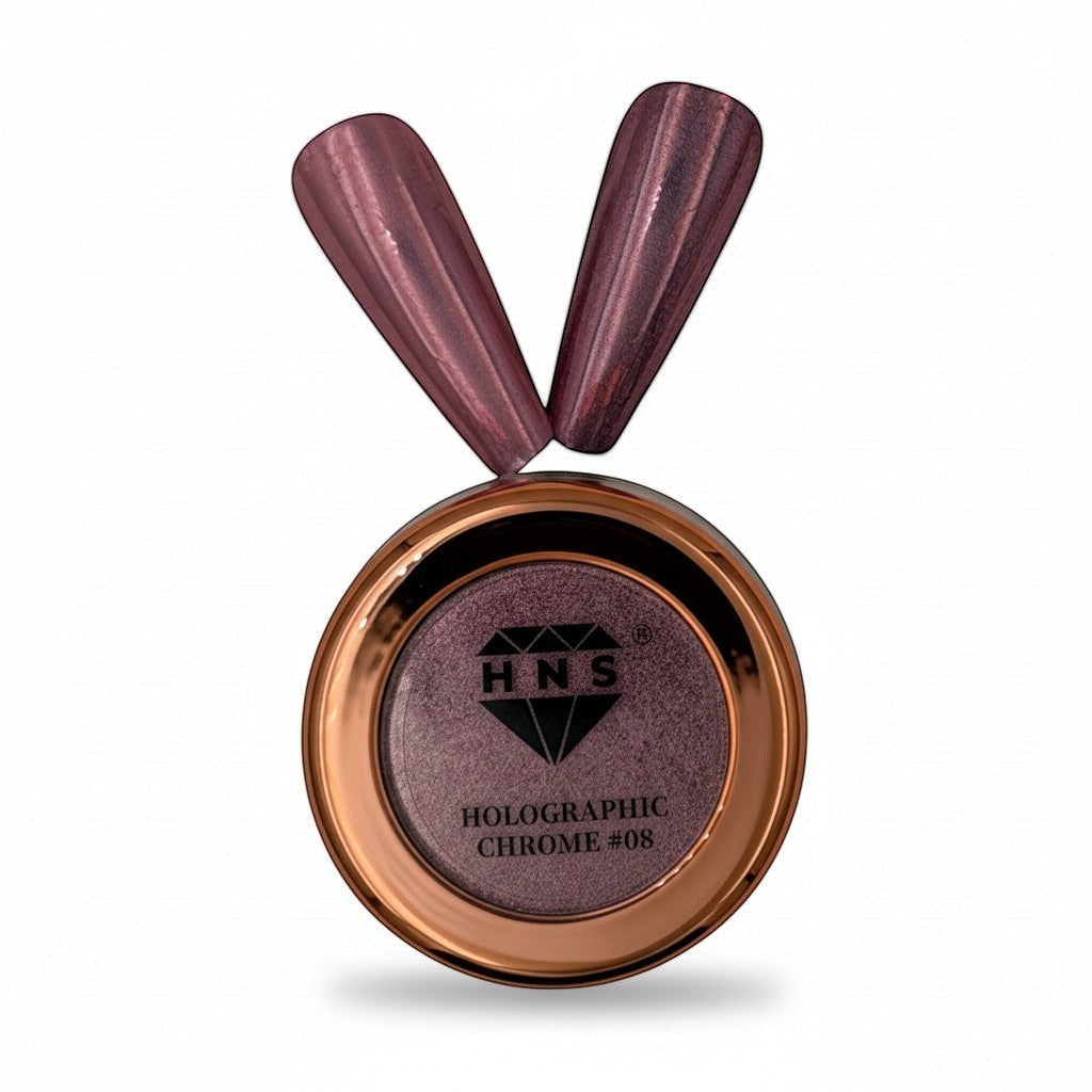 My Store HNS holographic chrome nail powder in rose gold with two applicator sticks.